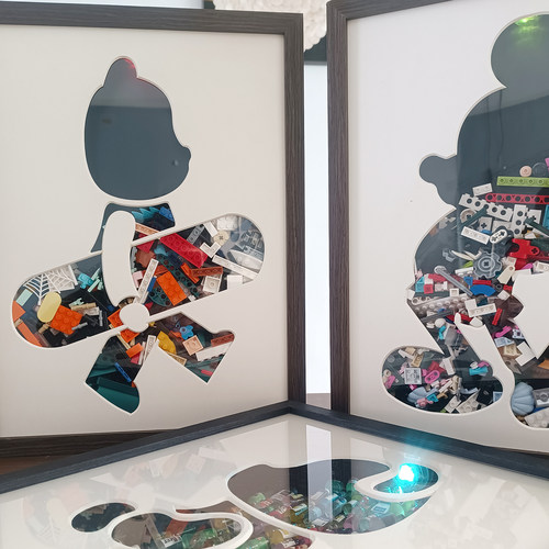 中空3cm立体框颗粒积木实木相框乐高摆件贝壳收纳创意展示盒礼物