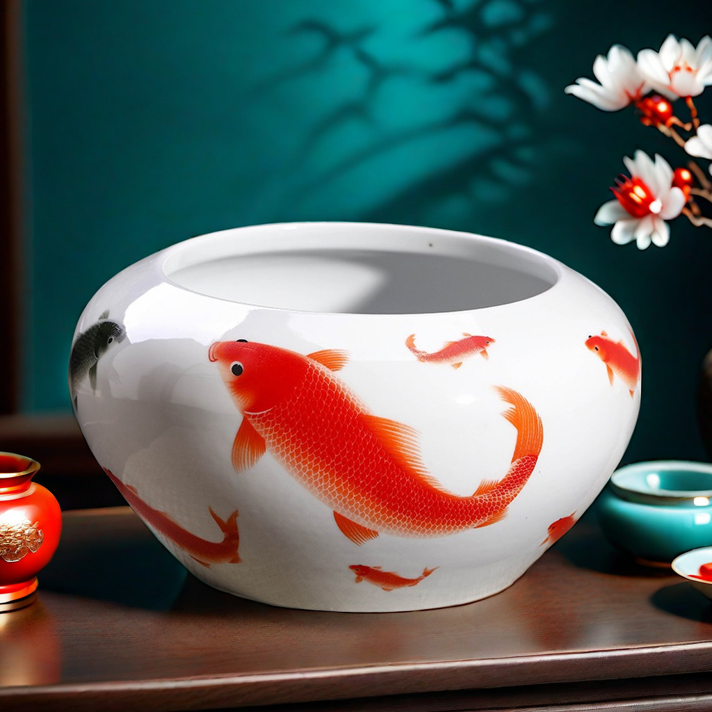 景德镇陶瓷乌龟缸金鱼缸睡莲荷花水仙盆栽笔洗水浅家居造景摆件