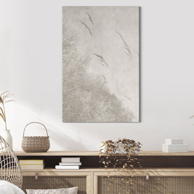 原创侘寂风芦苇植物客厅装饰画现代简约艺术挂画抽象创意书房壁画图片