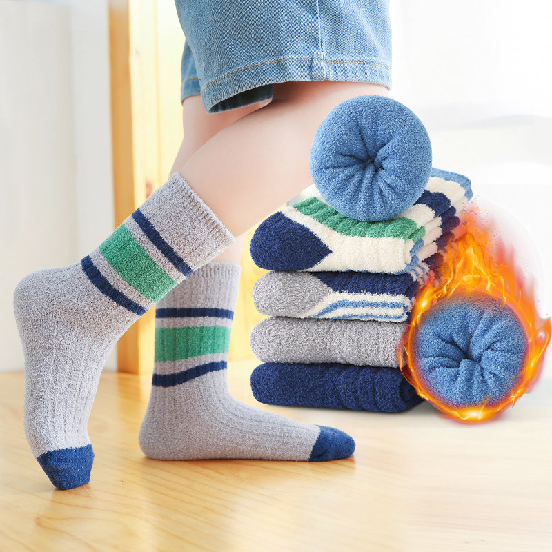 保暖珊瑚绒@六指鼠儿童袜子男童秋冬季加厚加绒大童毛圈毛巾冬款