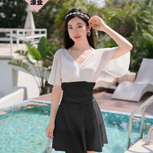 泳衣女5809胖MM裙式连体保守遮肚显瘦加肥泡温洋气原创沙滩新款
