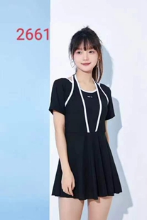 黑色游泳衣2661女保守连体泳装 遮肚游泳衣显瘦运动胸休闲学生泳衣