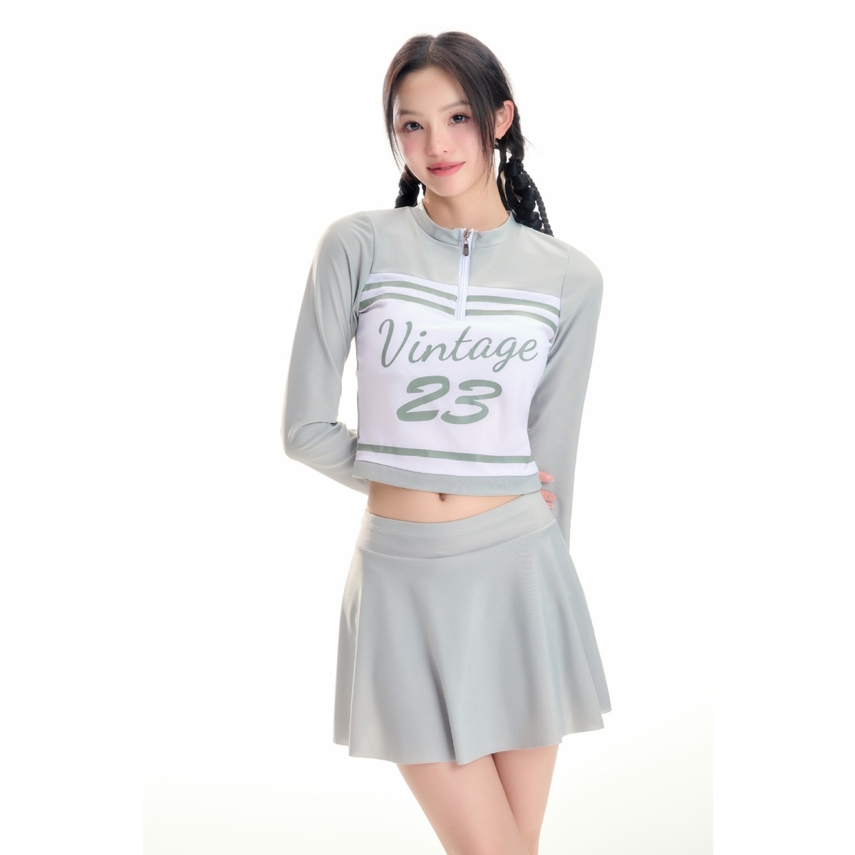 2025新款9362韩版ins显瘦高腰分体长袖学生运动泡温泉泳衣女批发