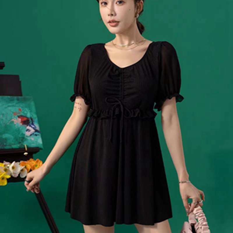 连体96036裙式蕾丝泳衣遮肉XLLL加加加肥大保守休闲短袖女式泳装