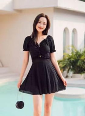 显瘦连体女生84045遮肚子大胸女孩网红韩国蝴蝶结2024新款女泳衣