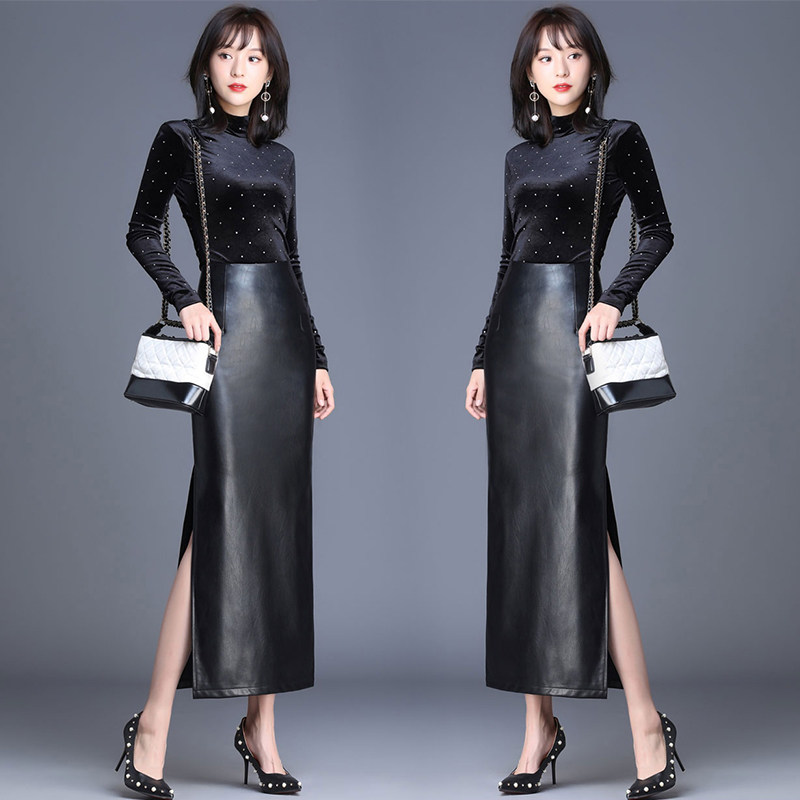 秋冬女装皮裙子复古高腰包臀皮裙超长款侧开叉半身裙pu皮半身长裙,女装/女士精品,半身裙,淘宝优惠券,粉丝福利购,淘宝优惠卷