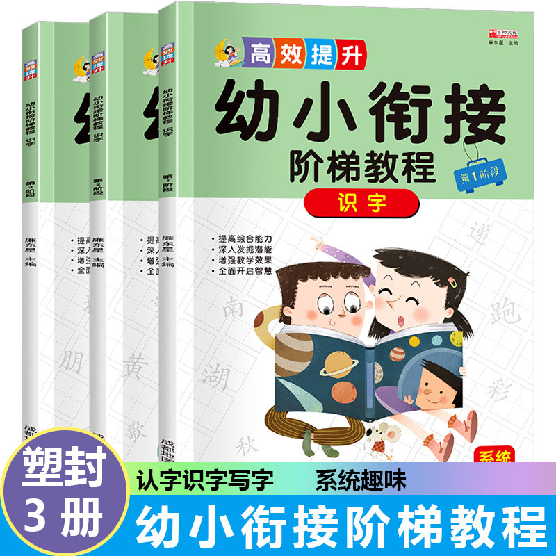幼小衔接阶梯教程识字全3册幼儿认字大王教材幼小衔接阅读与识字幼升小儿童识字书早教学前班升一年级读书绘本启蒙早教书籍3-6岁
