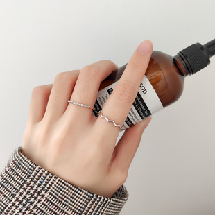 s925银韩版清新气质波浪线条戒指简约文艺麻花细款裸戒女