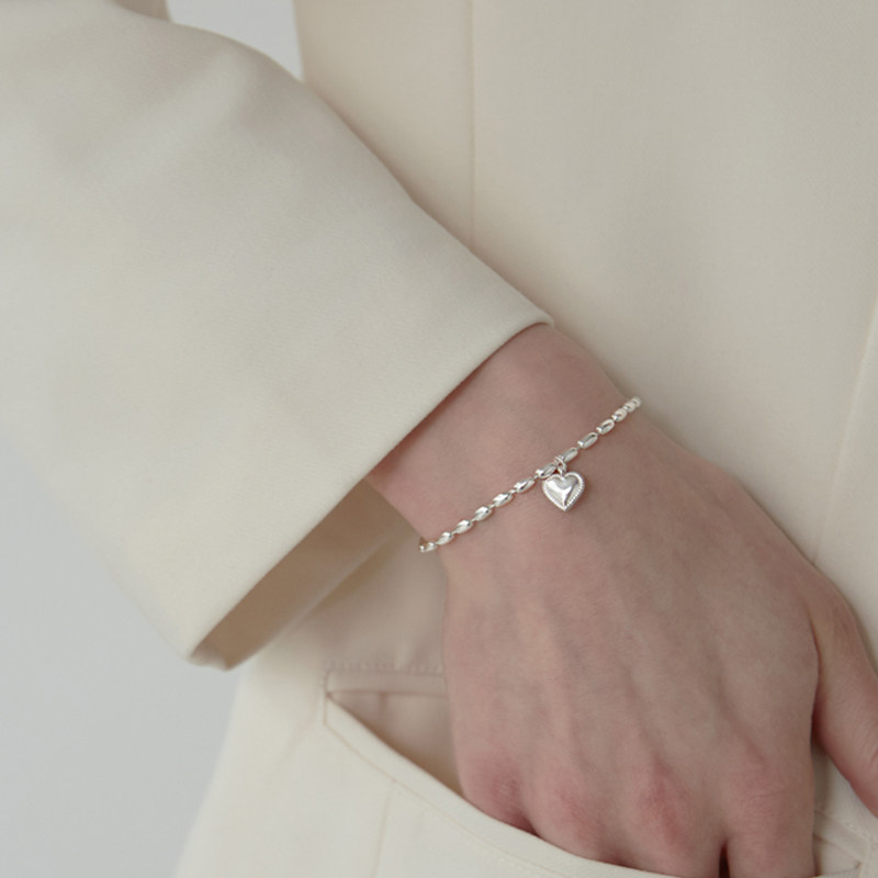 s925银米粒爱心手链女2023年韩版简约双层设计感小众桃心闺蜜手串