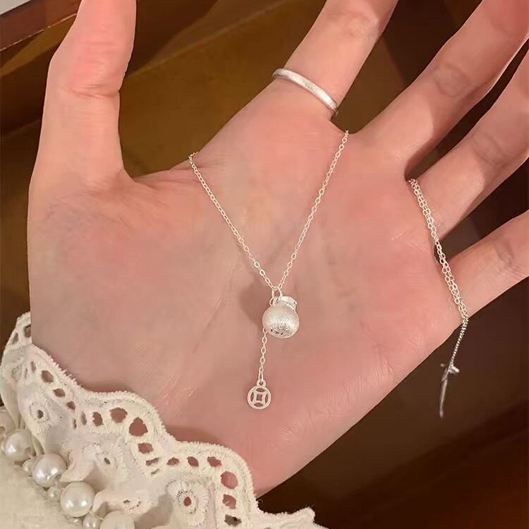 招财拉丝福袋项链女款轻奢小众设计高级感钱袋锁骨链送女友