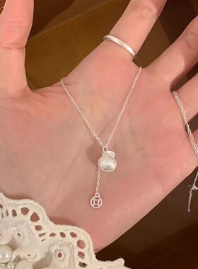 招财拉丝福袋项链女款轻奢小众设计高级感钱袋锁骨链送女友