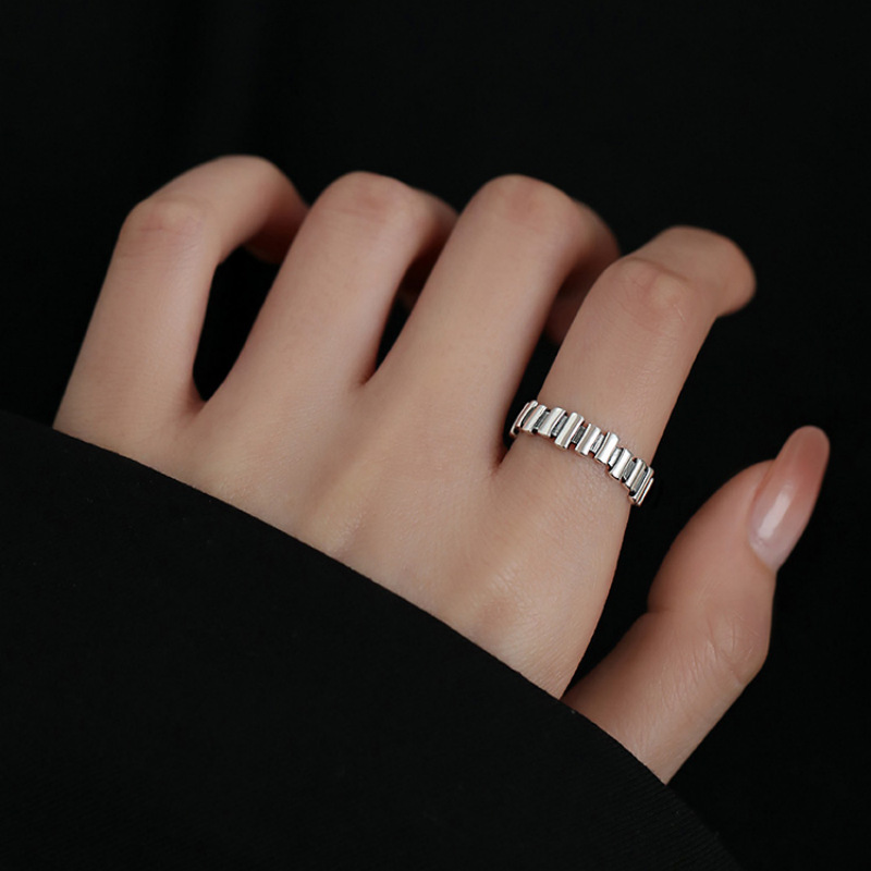 银几何开口戒指925百搭