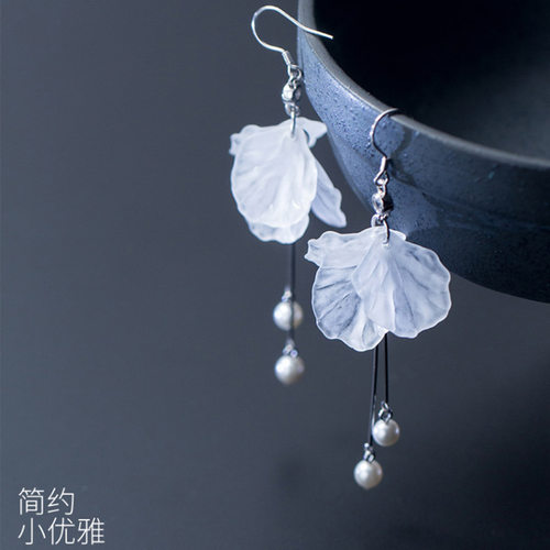 永生花纯银流苏仙气古风珍珠耳环