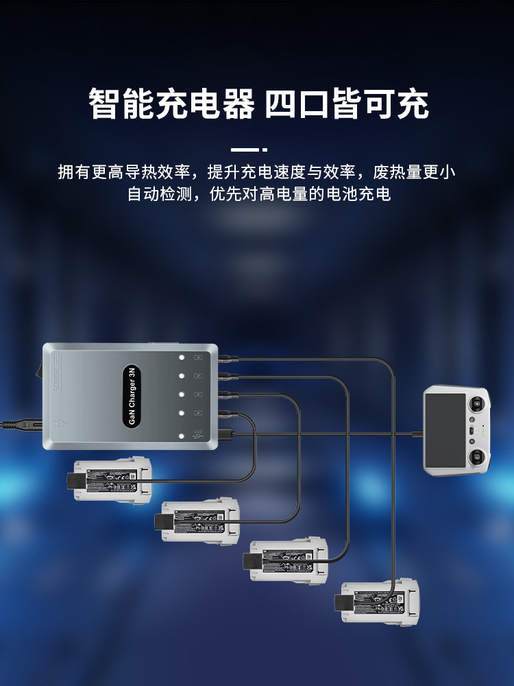 DJI MINI 3 PRO GAN 120W 정전압 4방향 배터리 충전기 및 동시 고속 충전 차량용 충전기에 적합