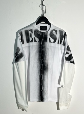 【sharkcolor】remake涂鸦喷脏印花假两件破坏设计纯棉长袖打底衫