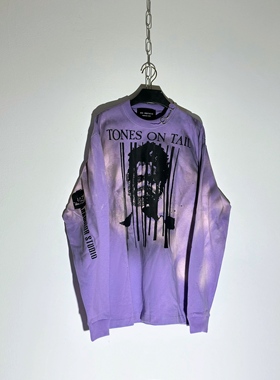 【sharkcolor】remake小领口破坏设计手工做旧喷脏重磅棉长袖t恤