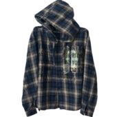 remake手工破坏 sharkcolor vintage复古小众连帽格子外套衬衫