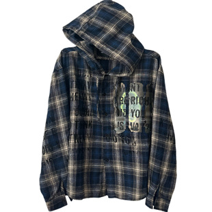 【sharkcolor】remake手工破坏 vintage复古小众连帽格子外套衬衫