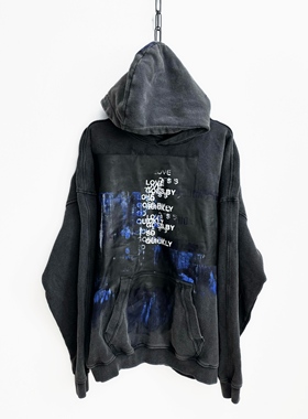【sharkcolor】做旧水洗手工不规则擦色设计复古重磅垂感连帽卫衣