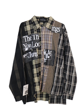 sharkcolor*remake小众设计感格子拼接衬衫