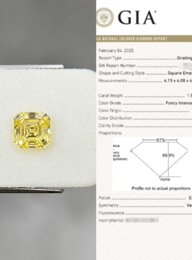 1.5 FIY VVS2 祖母绿切割浓彩黄钻石冰糖黄钻 GIA证书天然钻