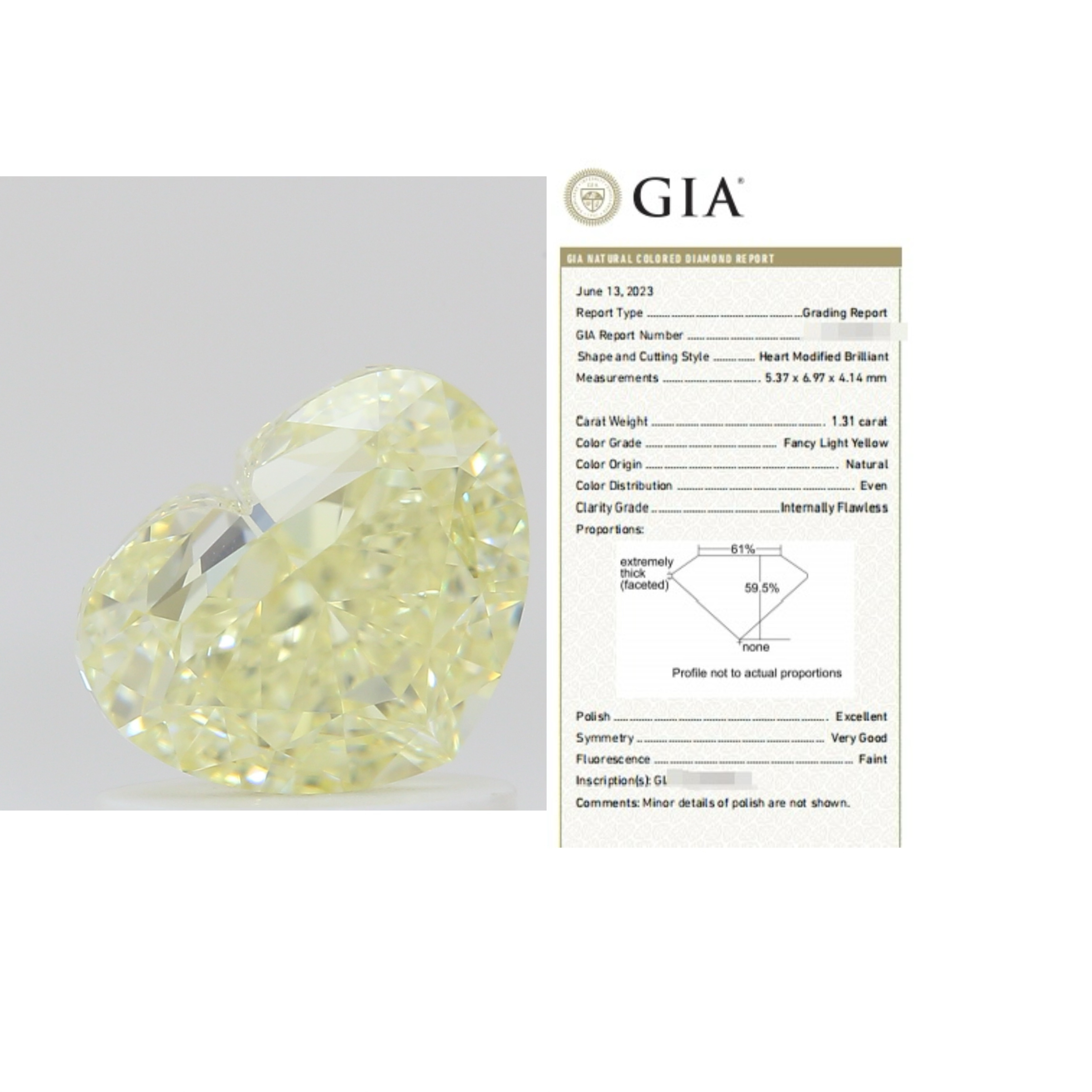 1.31CT FLY IF 天然淡彩黄爱心 GIA黄钻裸钻 天然钻石