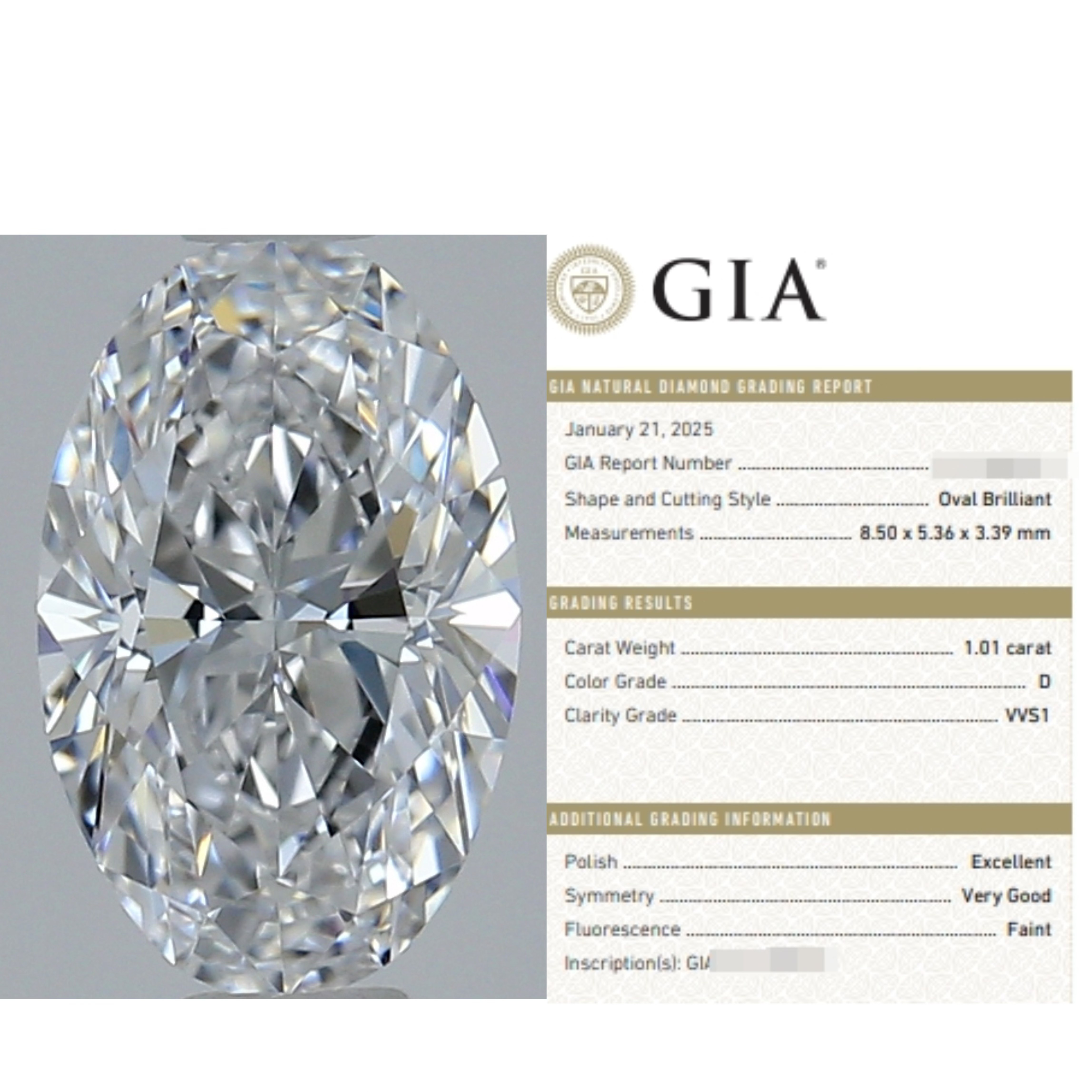 先恩尼 1.01ct D VVS1椭圆切工鸽子蛋 gia天然钻石 非人工igi培育