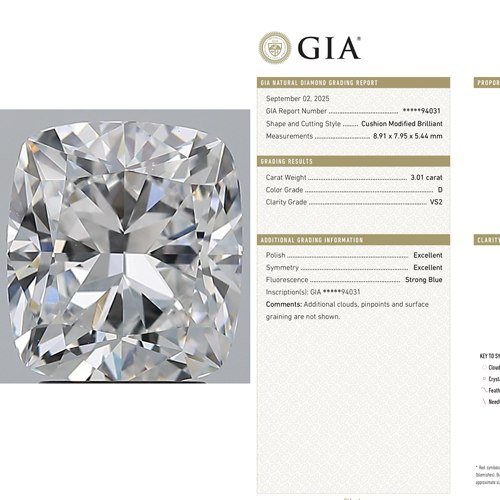 3.01 D VS2枕切垫形cushion   GIA 天然钻 非IGI培育 人工钻