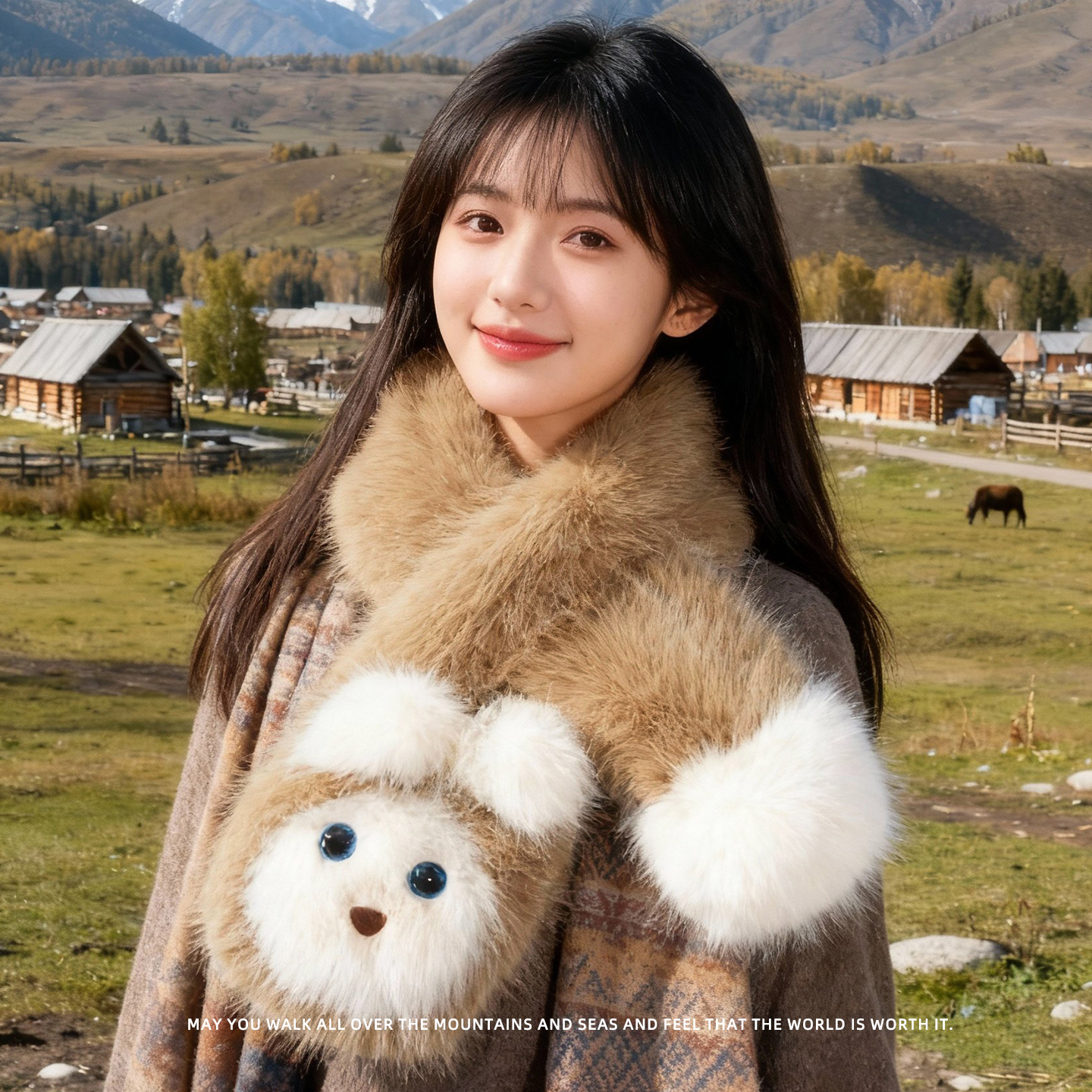 冬季骑行保暖毛绒暹罗猫围巾