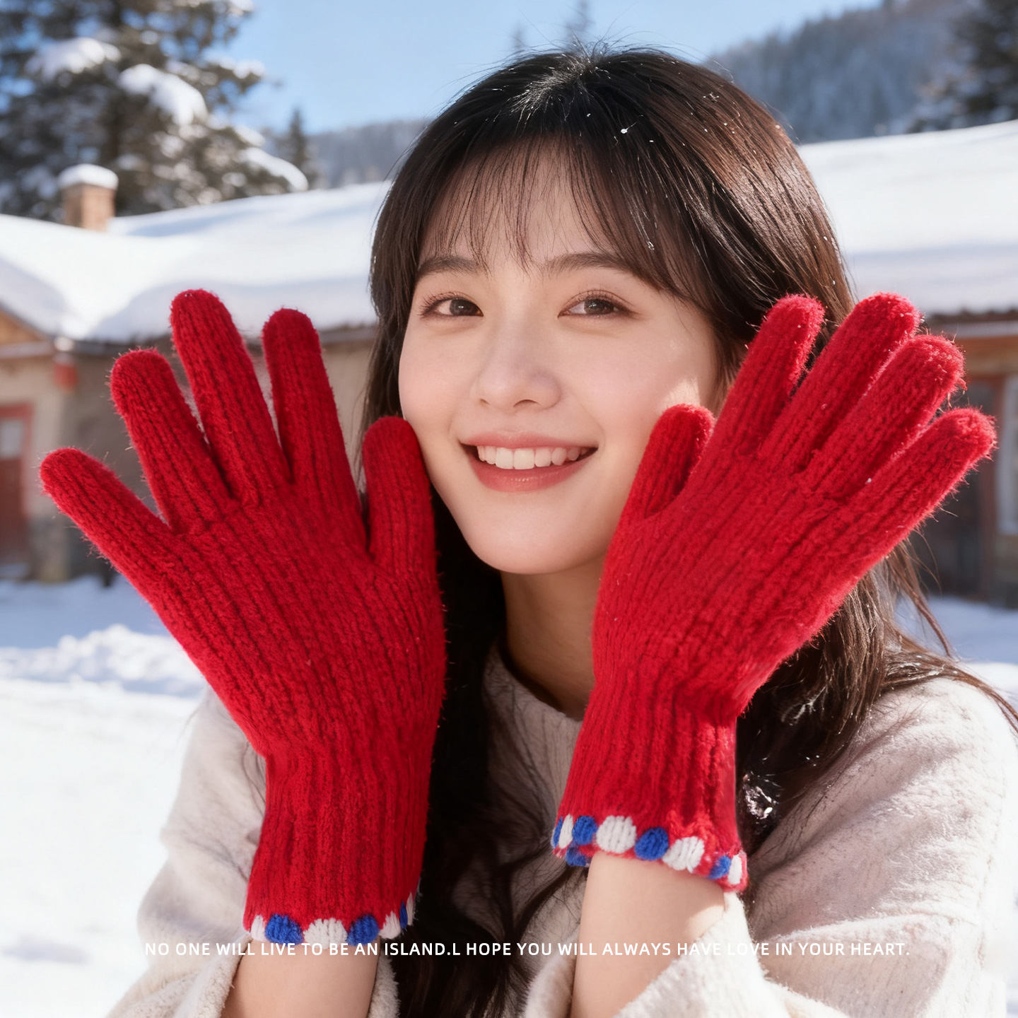 ins小糖豆漏指毛线针织手套女冬季韩版纯色触屏保暖防寒骑车分指