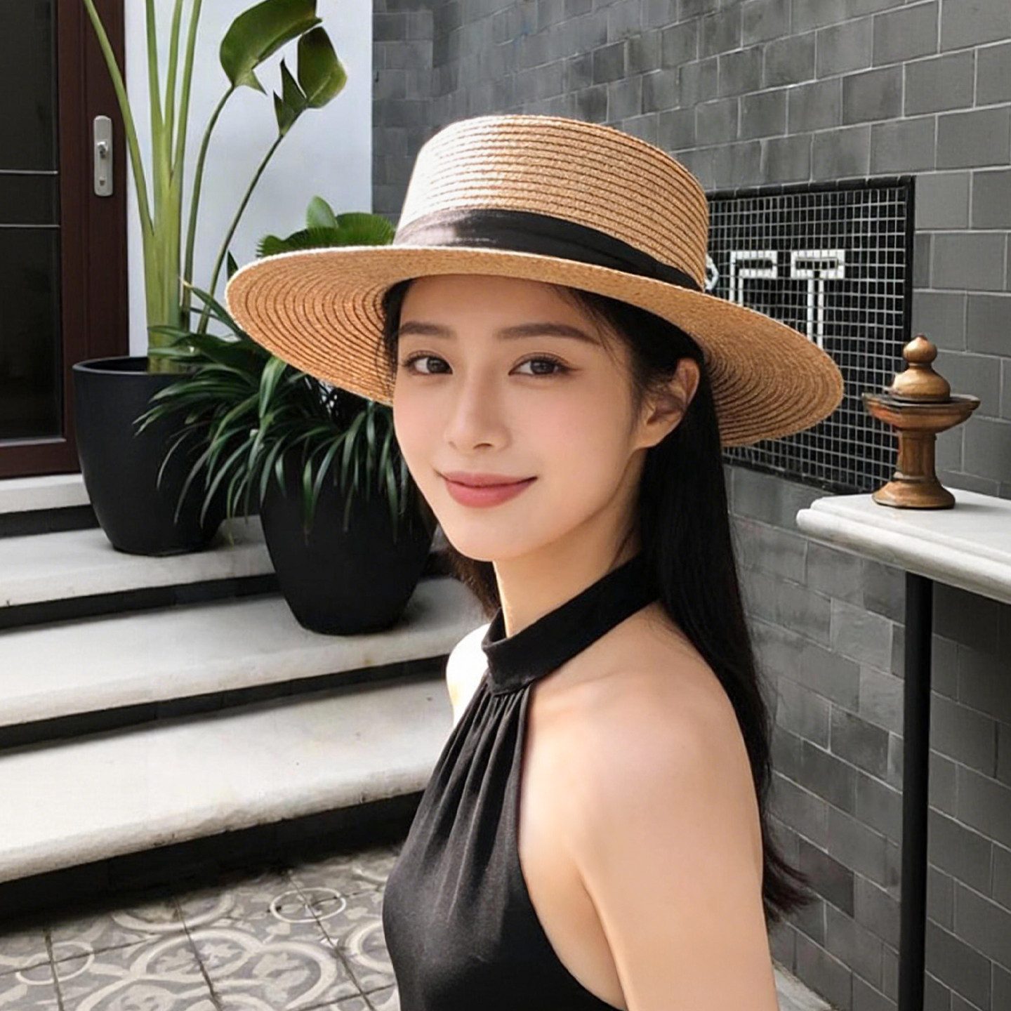 2026新款夏季遮阳帽法式草编平顶草帽海边沙滩防晒帽子防紫外线女