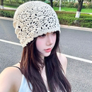 镂空毛线帽夏季 型公馆钩花包头帽子蕾丝女薄款