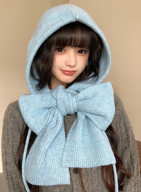 帽子围巾一体保暖针织帽冬季韩系帽子加厚护耳巴拉克拉法帽毛线帽