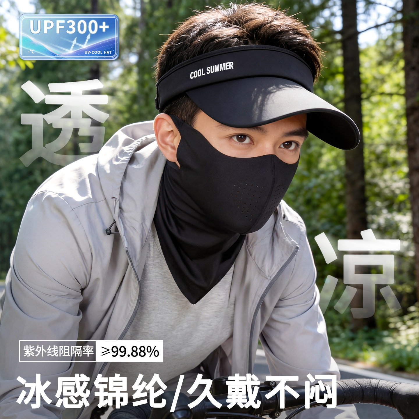防晒面罩男全脸遮阳冰丝面纱防紫外线男骑行户外透气脸罩透气护颈
