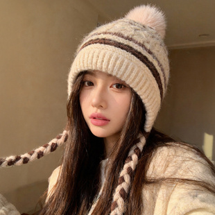 费尔岛针织毛线帽女秋冬加绒加厚保暖帽子东北防寒骑车护耳雷锋帽