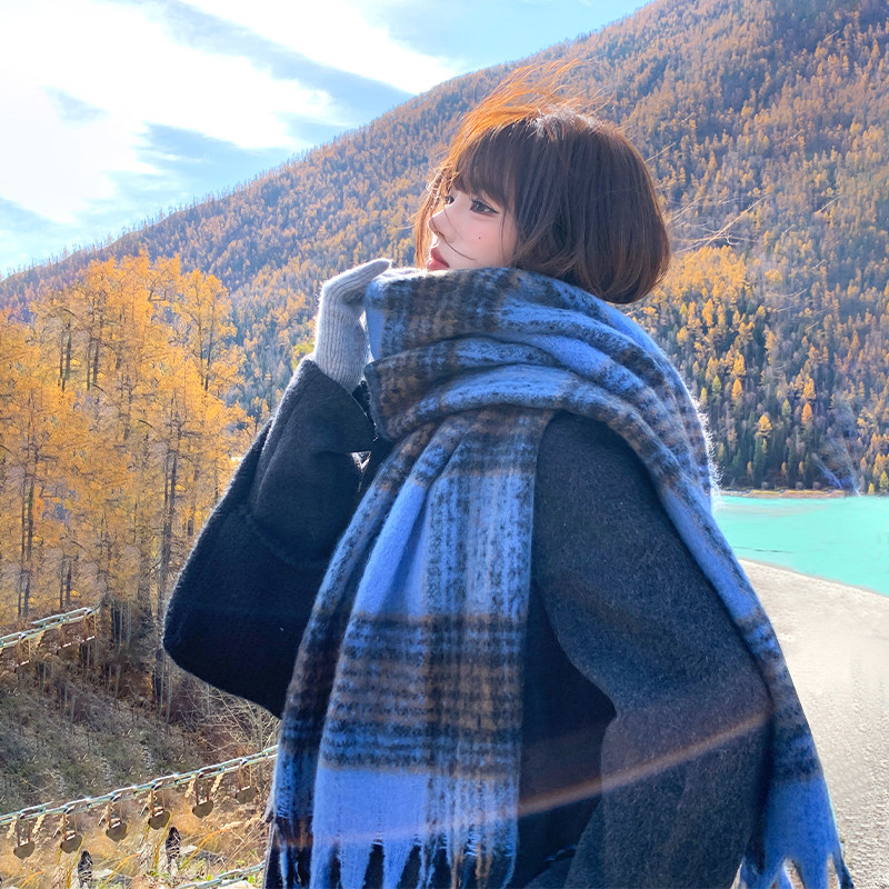 围巾女秋冬季2024新款格子韩系加厚英伦风披肩高级感氛围保暖围脖