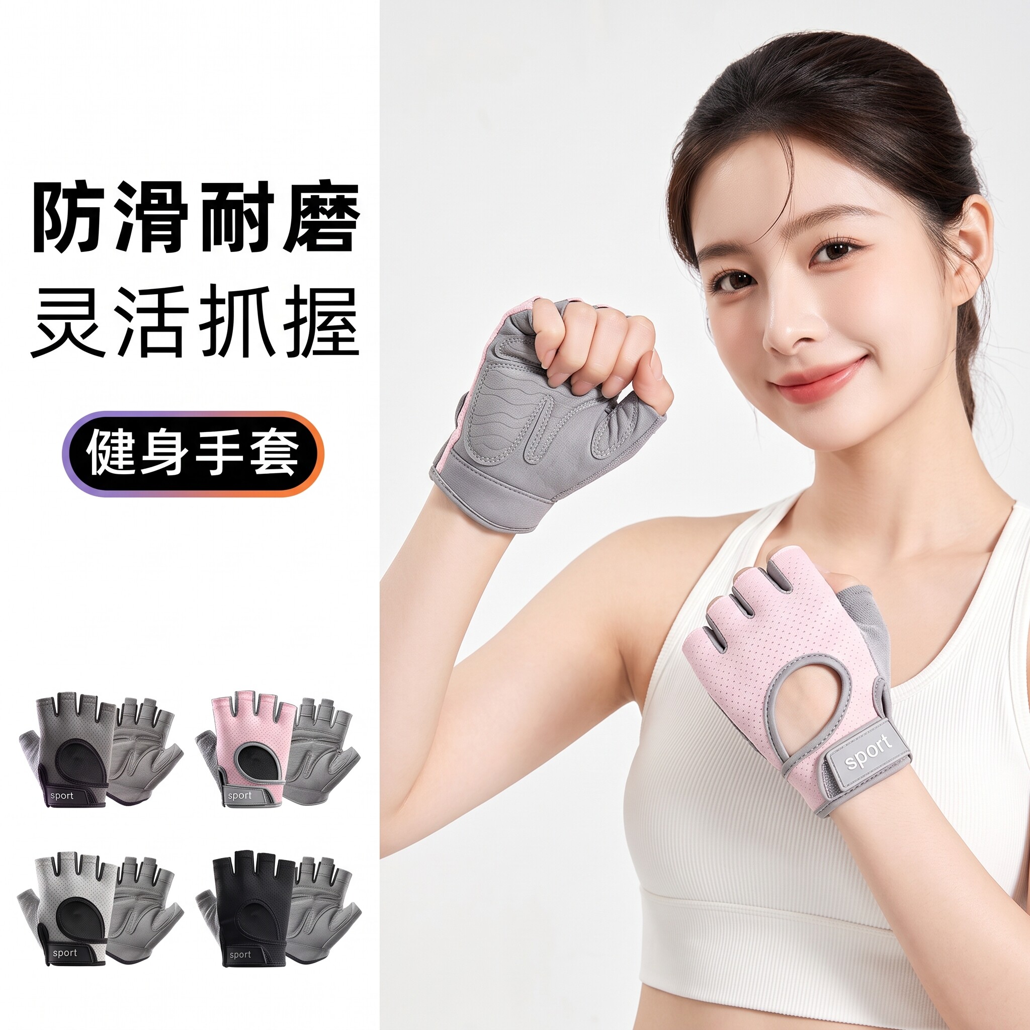 健身手套女士运动羽毛球骑行专用瑜伽器械训练防起茧防滑半指单杠