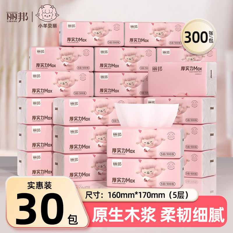 丽邦抽纸300张餐巾纸抽擦手面纸