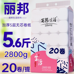 丽邦5层卷纸卫生纸20大卷厕纸家用实惠装纸巾卷筒纸无芯厕所手纸