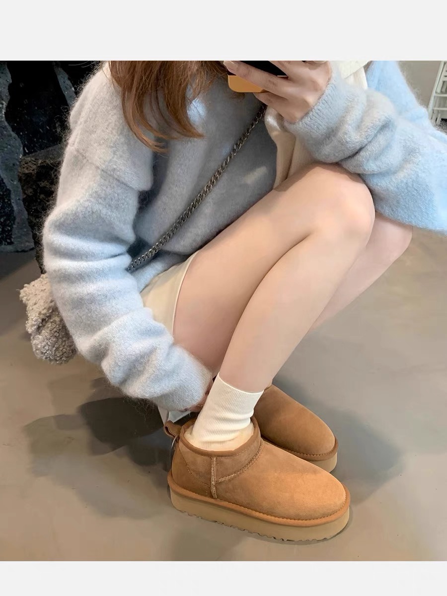 真皮羊毛雪地靴女款冬季加绒加厚棉鞋百搭厚底真皮保暖雪地棉靴