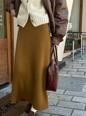 十三行acme ground浣熊绒半身裙女冬季新款韩版气质显瘦毛织长裙