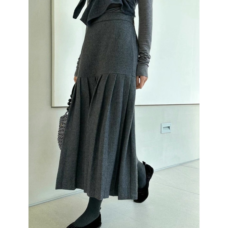 acme ground加厚羊毛长半裙2024秋冬百搭显瘦百褶半身裙03925