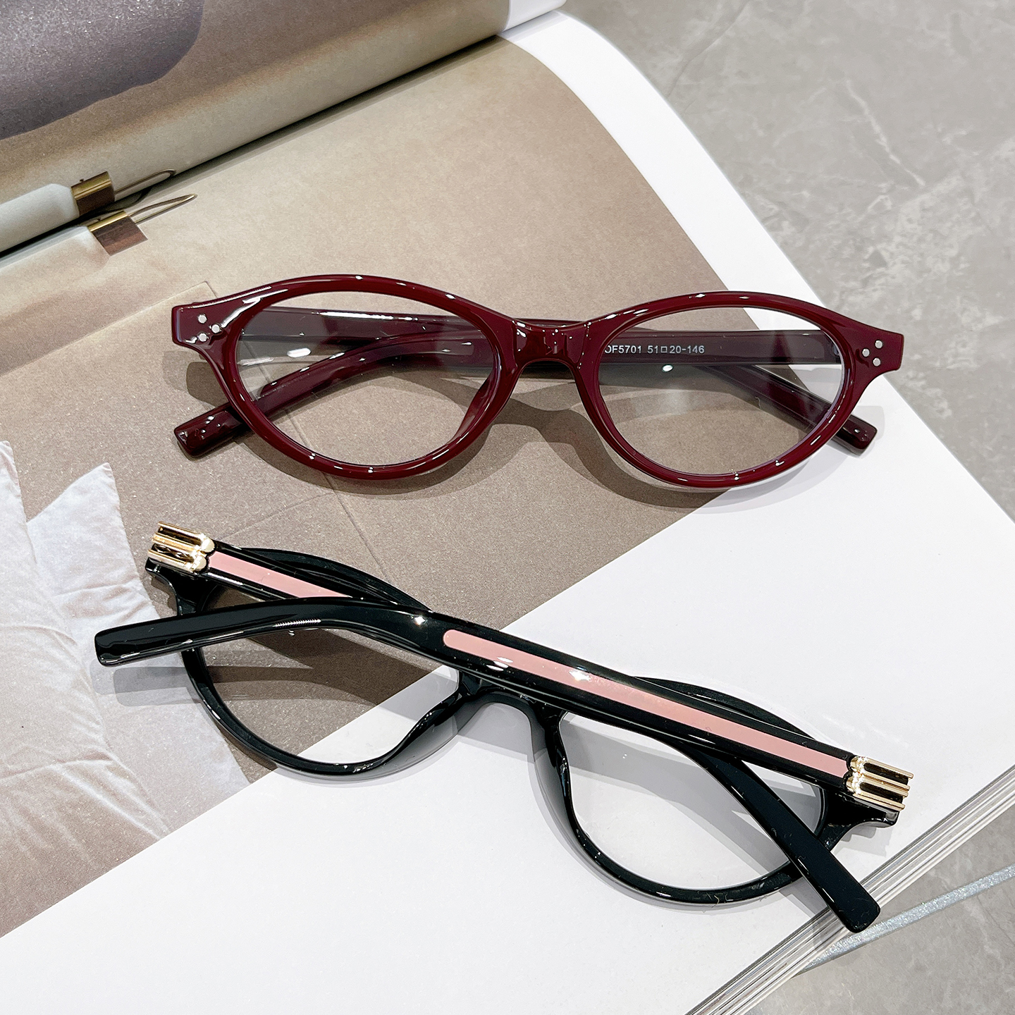 新款GM书呆子素颜眼镜框架女黑色复古猫眼时尚椭圆平光镜可配近视