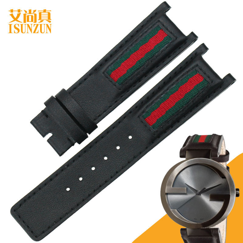 艾尚真适用于 古驰YA133206手表带真皮表带男帆布定制款凹口古奇