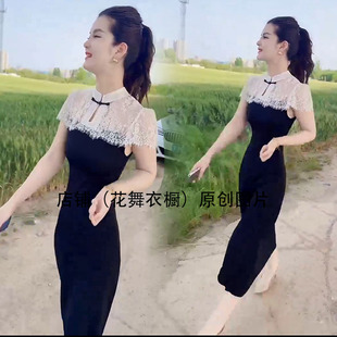 高级感显瘦气质蕾丝短袖 时尚 拼接连衣裙女 网红新款 名媛2025年夏季