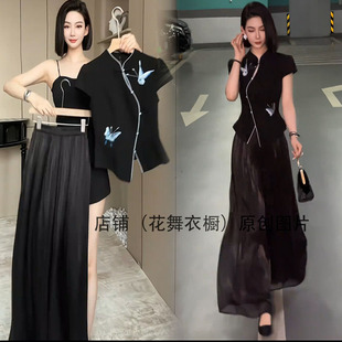 女2025夏季 新款 撞色印花盘扣短袖 新中式 阔腿裤 套装 小衫 国风时尚