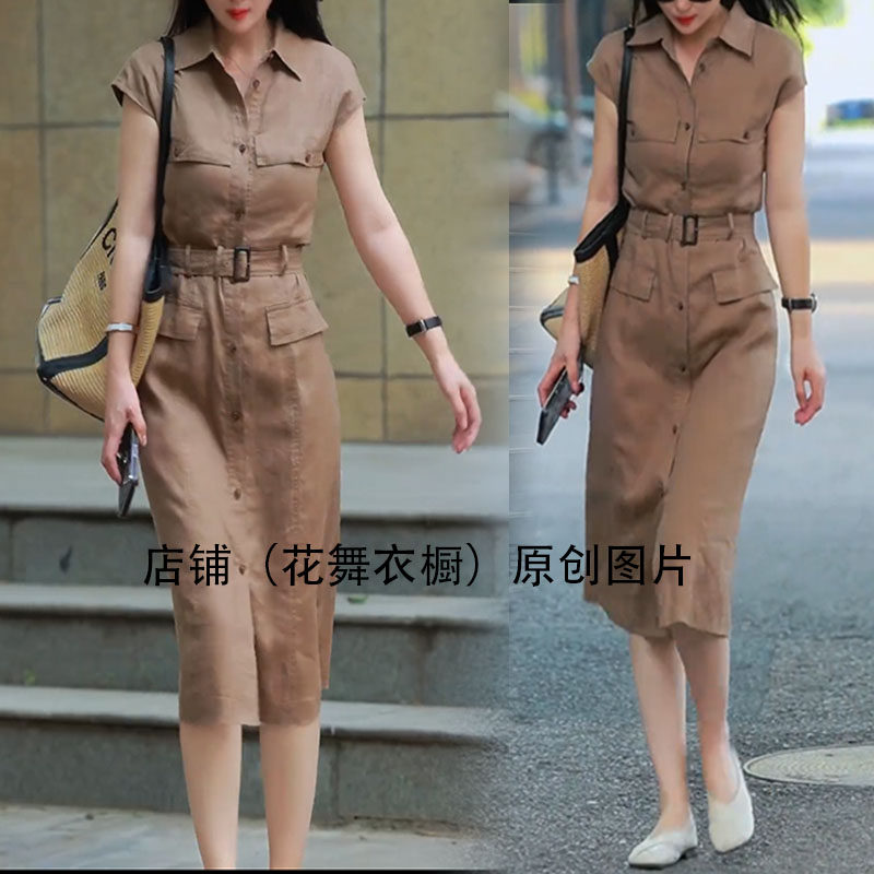 2025年夏季新款时尚气质复古收腰显瘦无袖连衣裙女中长款裙子潮