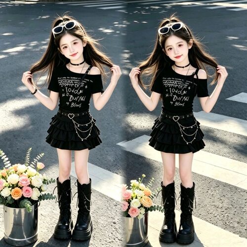 女童夏套装新款洋气蛋糕裙两件套