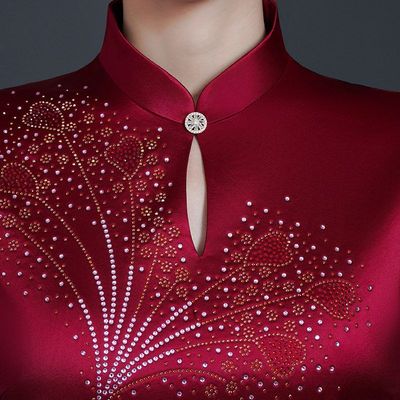奕雯旗袍裙婚宴喜婆婆妈妈装秋冬新款宴会旗袍中长款礼服婚礼改良