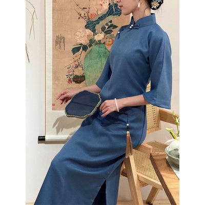 洛士新款旗袍倒大袖秋冬2024文艺新中式风年轻开襟全古法时光学生